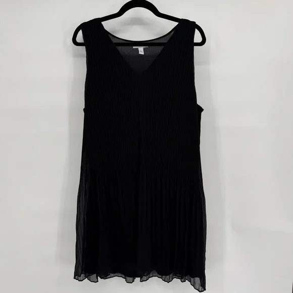 Nine West Pleated Chiffon V Neck Sleeveless Dress Lined Flowy XL Goth Flapper - Picture 1 of 13